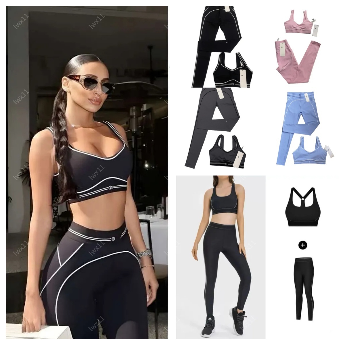 hot 5A top designer set seamless tops sports heart throb braleggings high end white striped low back dance yoga outfits summer women bra set