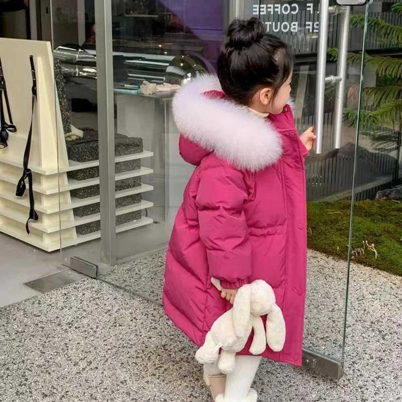 Children Cottonpadded Clothes Medium Long Outerwear 2025 Winter Kid Girls Warm Windproof Big Fur Collar Hooded Parka CoatT251016