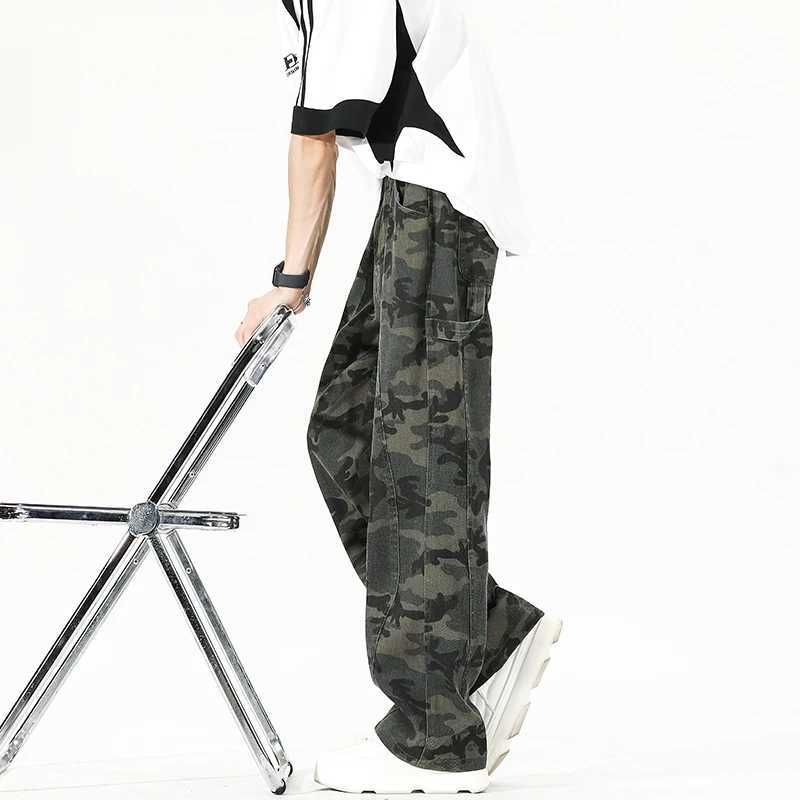 Extra Long Length Casual Jeans American Vintage Autumn Camouflage Workwear Pants 190 Tall Men Flared Trousers 115cm Pants J251203