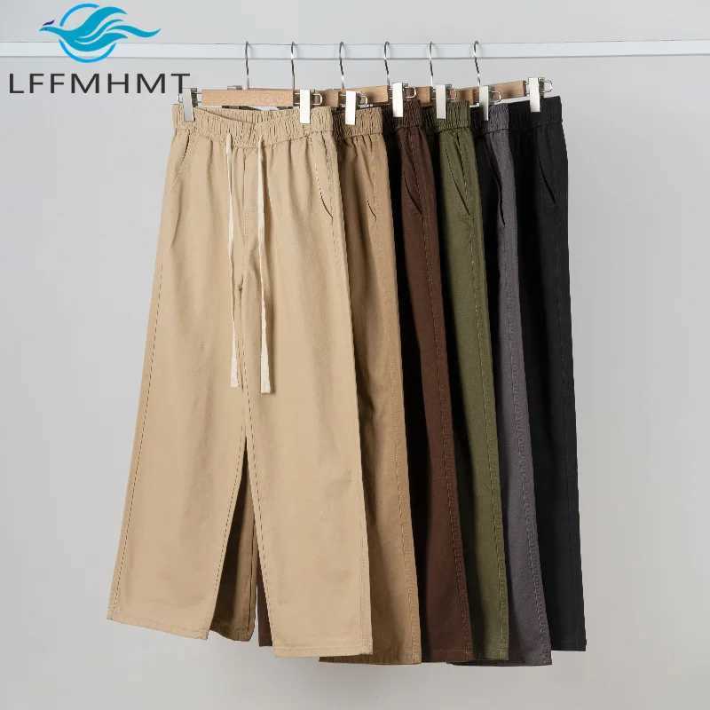 2507 Spring Summer Fashion Mens Cotton Straight Pants Good Quality Solid Color Elastic Waist Relax Fit Loose Casual Trousers J251016