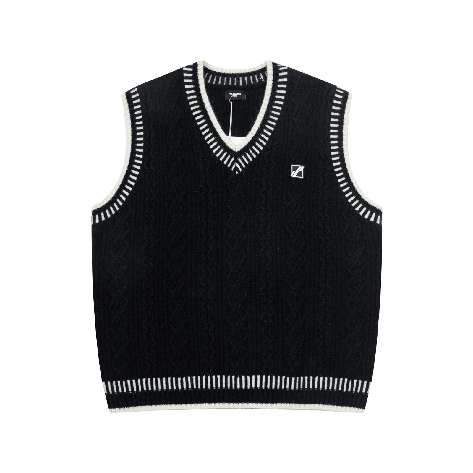 WE11DONE DUKE Vest Sweater Autumn Winter Unisex American Style Loose Lazy Style Cable Knit VNeck 241105