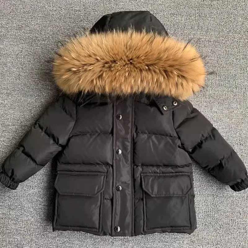 Winter New Hooded Down Coat For Girl Real Fur Collar Thicker Warm Outerwear Teenage Boys Kids Down Jackets Snowsuit A4761T251016