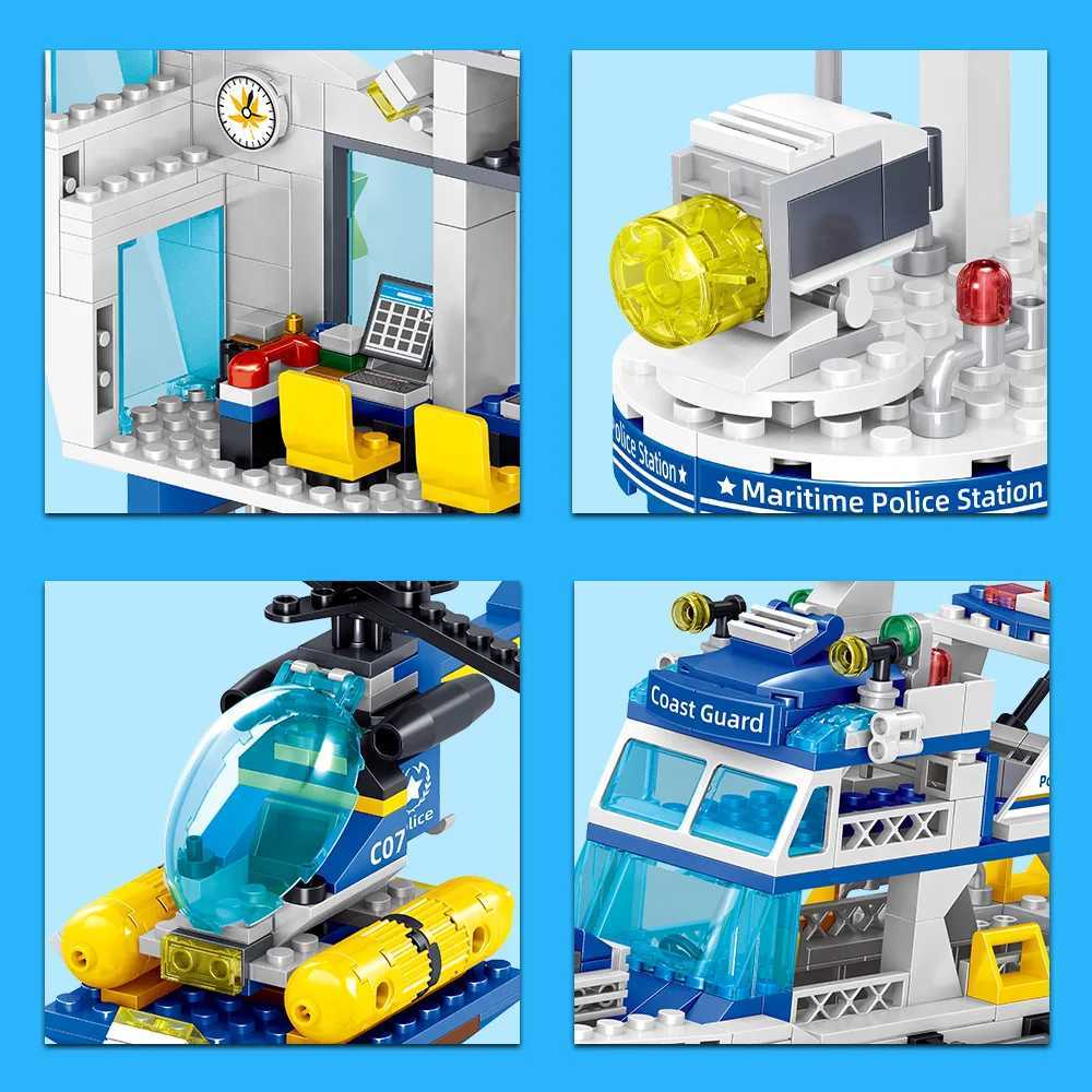 City Ocean Police Station Building Blocks Set Compatible With Leg0 Bricks Contains Police StationHelicopterBoatSearch Boat L251016