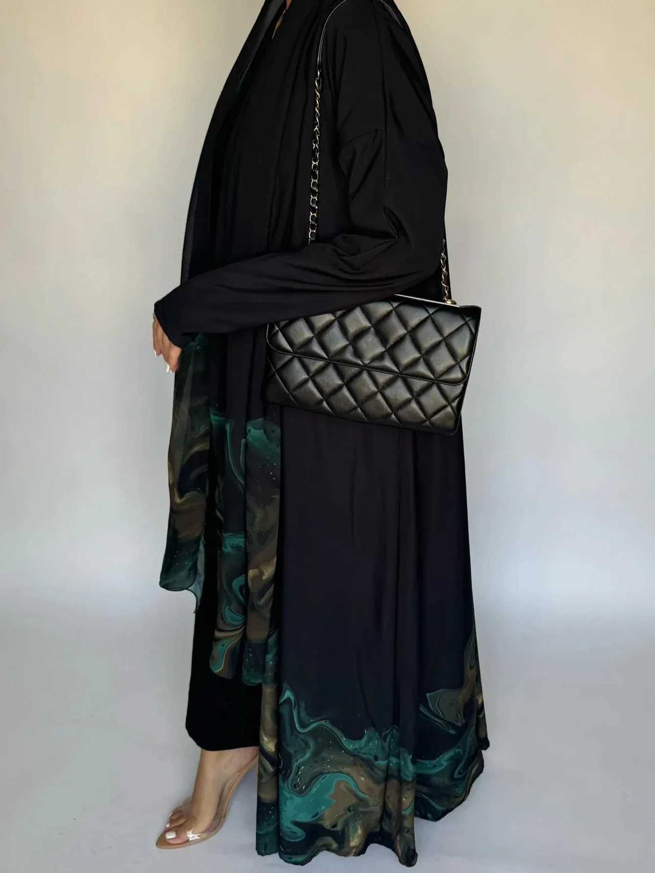 MiddleEast Islamic Open Front Abaya Muslim Full Sleeve Loose Printed Elegant Abayas Turkey Kaftans Women Jilbabs Maxi Dresses X2510161