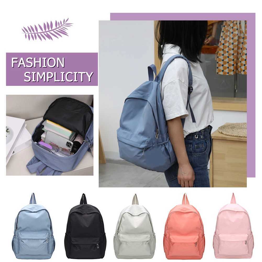 Daily Large Capacity Travel Students School Backpacks Ladies Pure Color Shoulder Knapsacks Nylon Zipper Shopping RucksacksT251016