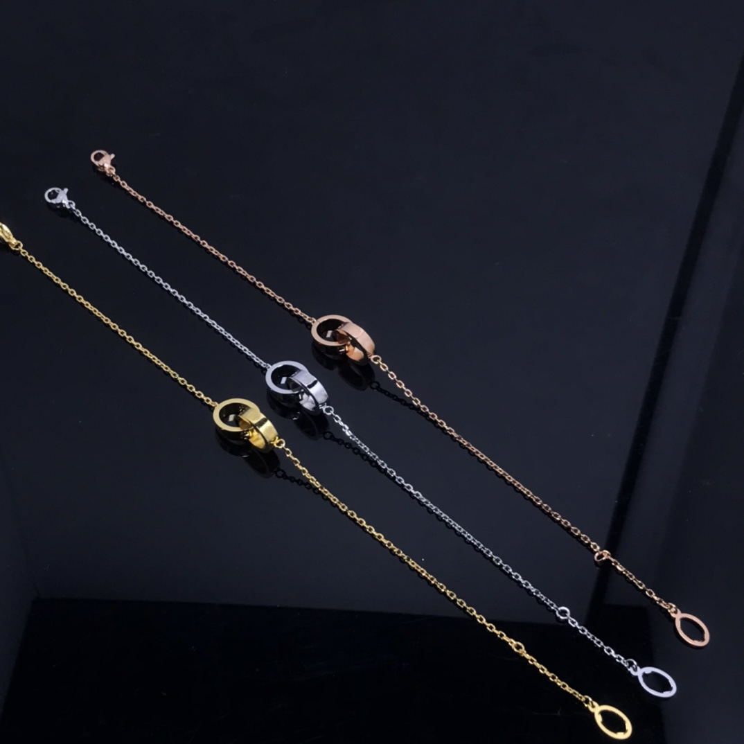 gold bracelet designer double Rings Bracelets Fashion Jewelry Titanium Steel Silver rose gold Circle Crossed Chain Charm Diamond Bracelets Gold Jewelrys