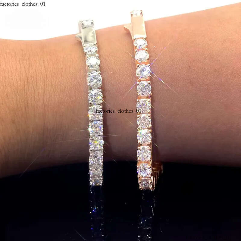 Iced Out 4mm VVS Moissanite Tennis Chain Sterling Sier Bracelet Men Women Charm Dia Jewelry
