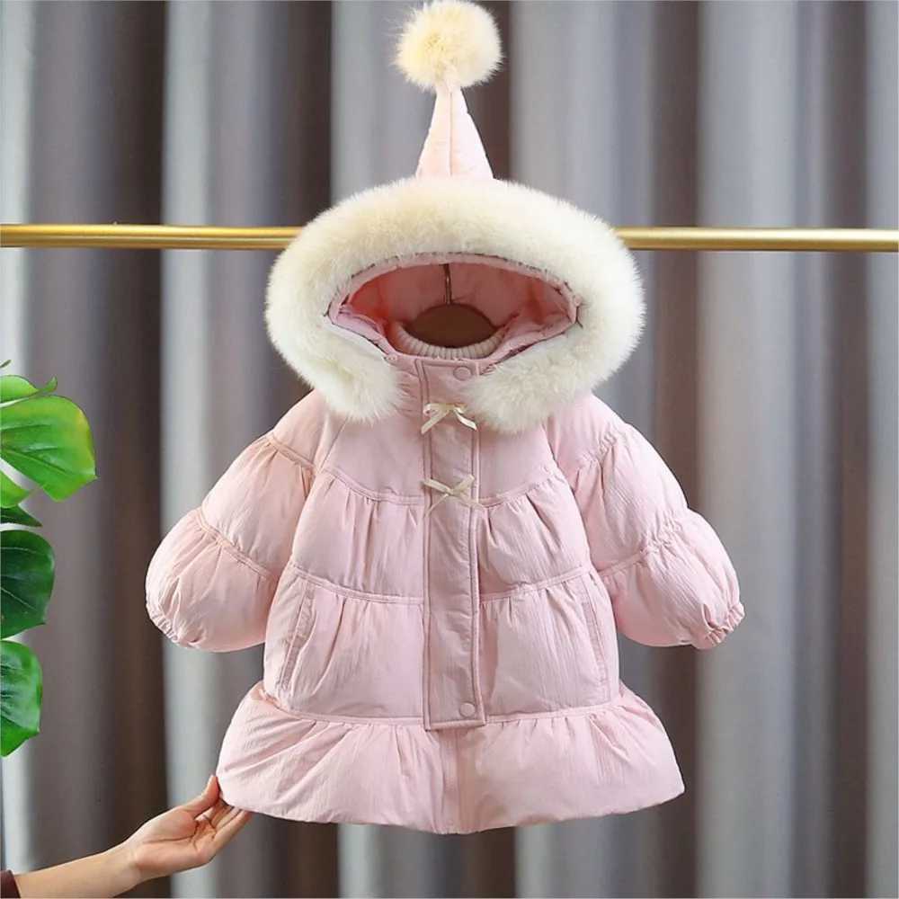 2025 Girls Baby Winter Long Coats Big Fake Fur Hooded Cotton Padded Thick Warm Overcoats Fashion Kids Children Princess ClothesT251016