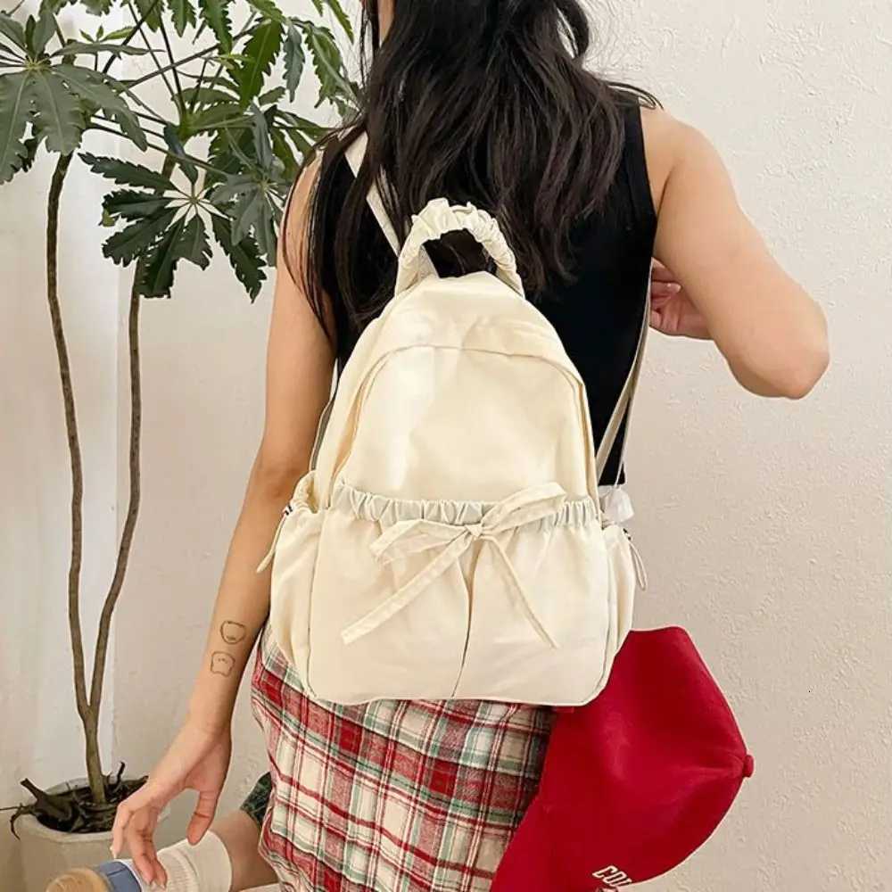 Fashion Handbag Bow Backpack Korean Style Solid Color Nylon Backpack Large Capacity Wrinkle Shoulders Bag TravelT251016