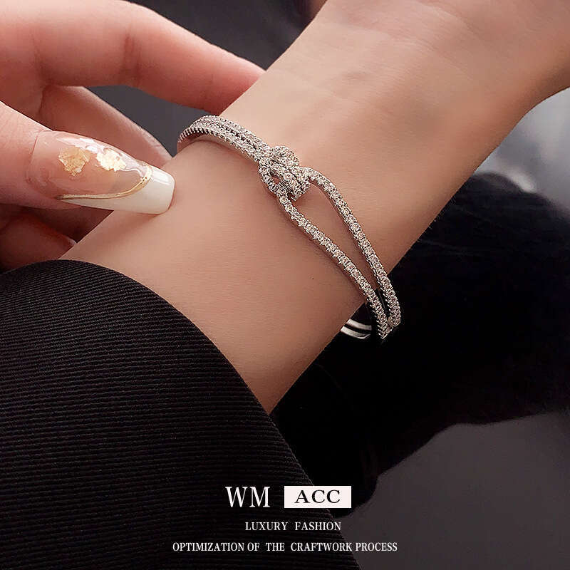 Zircon Inlaid Double Layer Metal Open Bracelet Fashionable Unique Bangle Light High-end Sense Women's Jewelry ddmypluto