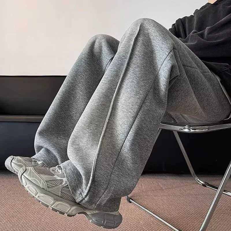 Autumn Mens High Street Pleated Straight Pants Korean Fashion Elastic Waist Pockets Trousers Y2K Vintage pantalones hombre W251015