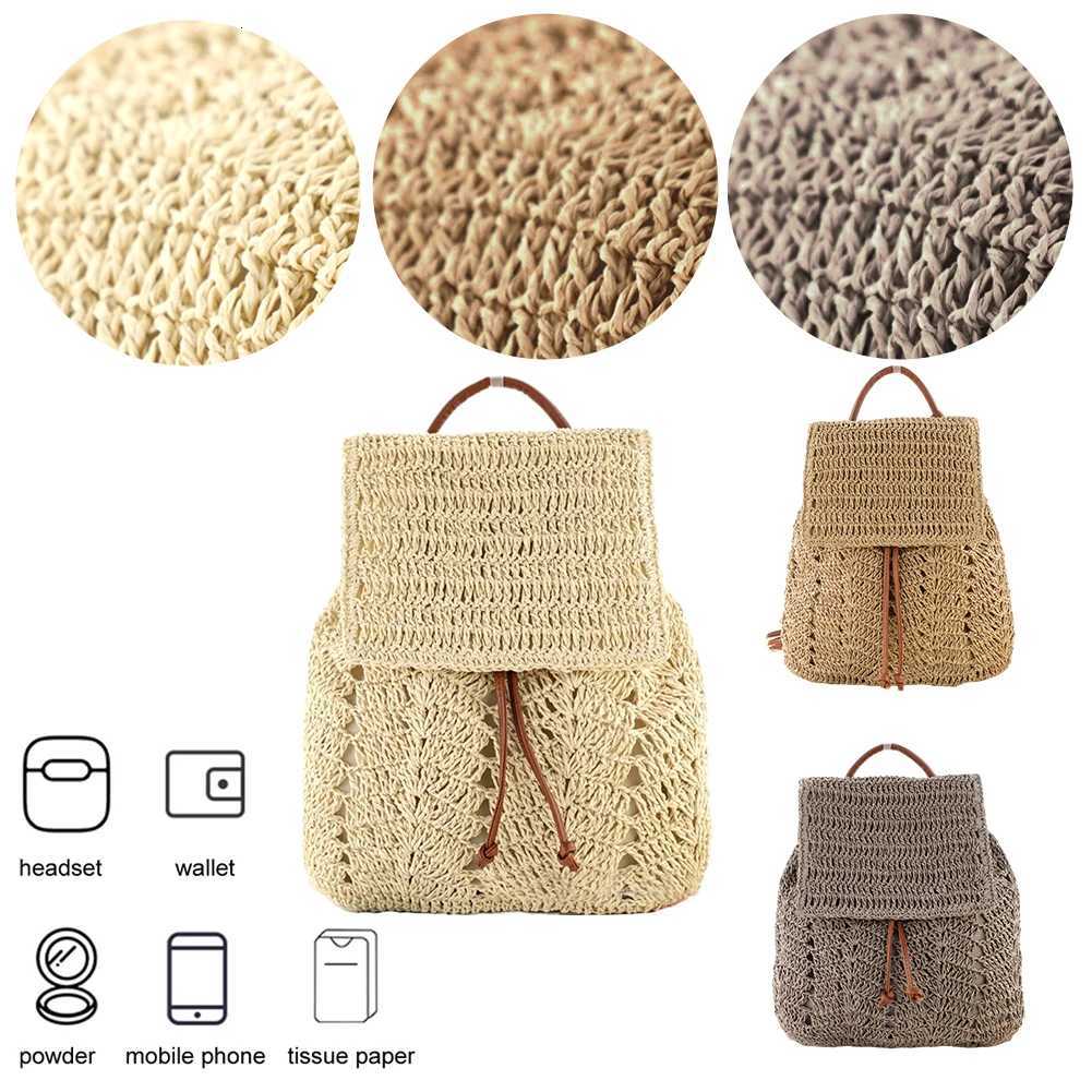 Woven Straw Beach Drawstring Backpack for Women Crochet Shoulder Backpack Flap Drawstring Shoulders Bag for Summer VacationT251016