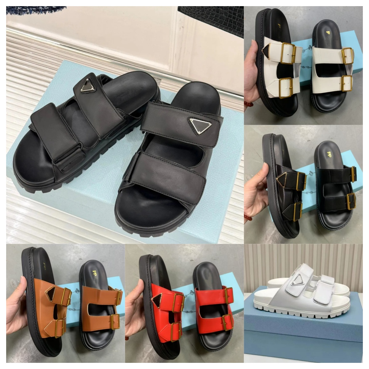 New designer Slippers for womans mens Luxury sandals lady slider triangle logo P summer fashion Slides men outdoor woman shoes 10A