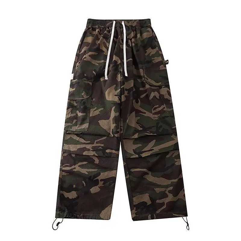 Military Camo Cargo Pants Mens Hip Hop Streetwear Baggy Trousers High Waist Straight Leg Retro Joggers Casual Fashion Trendy J251203