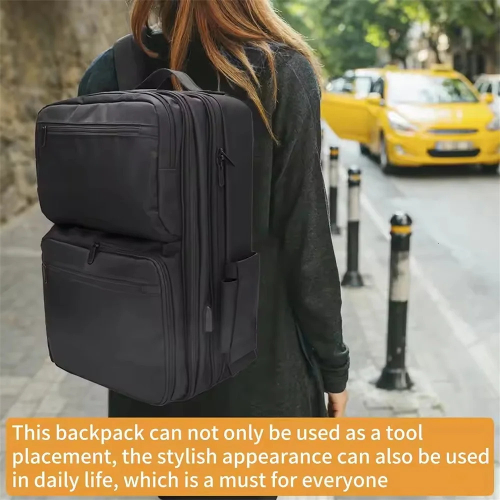 Makeup Travel Backpack with Sliding Large Cosmetic Storage Organizer Bag Trays Adjustable Dividers Partition Barber Tools Bag 251011