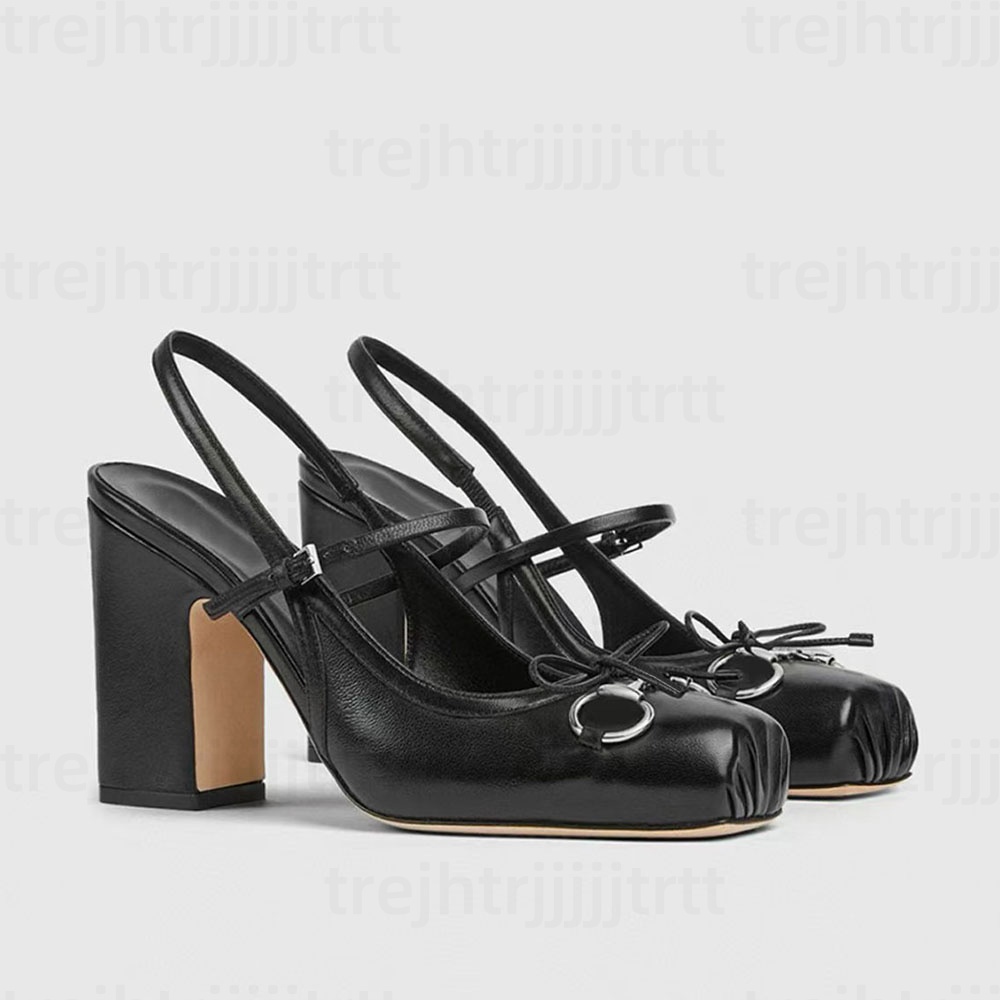 Luxury Square Toe Chunky Heel sandals Women Genuine Leather Slingbacks Designer Dress Shoes Fashion silk High Heels Ballet pumps Factory footwear size 35-42