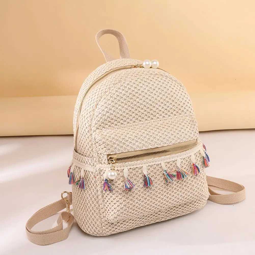 Bohemian Woven Backpack Fashion Students Bookbag with Tassel Stylish Shoulder Backpack Summer Beach Bag Outdoor Travel BagT251016
