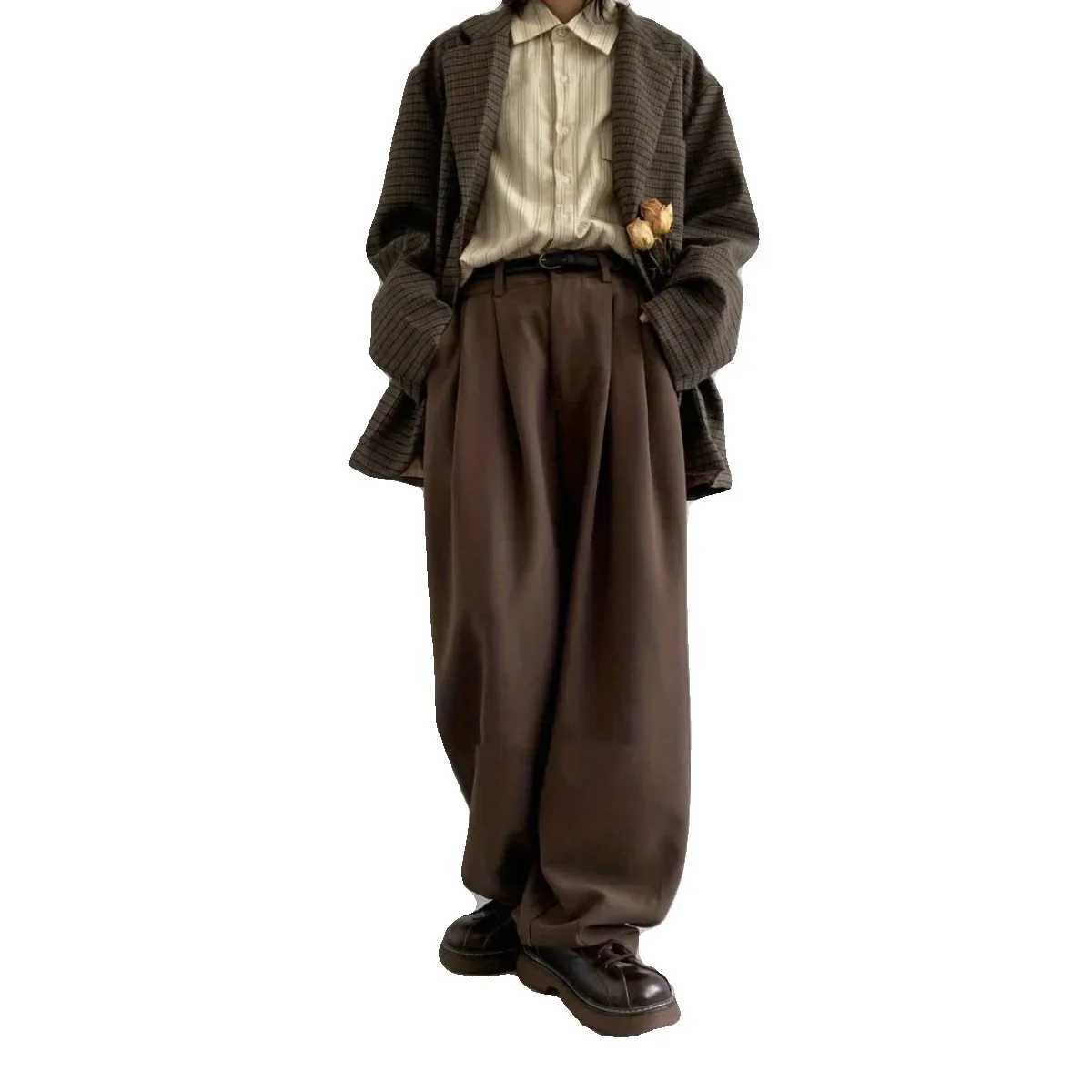 Loose Straight Leg Coffee Color Men Women Casual Pants Spring Autumn Drapey Wide Leg Trousers Retro Japanese Style J251203