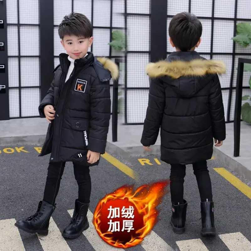 Kids 414 Years Boys Hooded Jacket Winter Thicken Keep Warm Fur Collar Zipper Coat Children Fashion Outerwear Christmas ClothingT251016