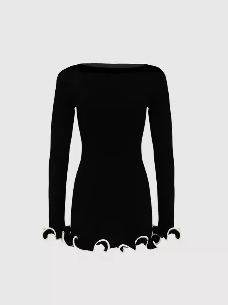 Fashionable womens sexy slim knit dress autumn high waisted party skirt wrapped hip ruffle edge short skirt 251009