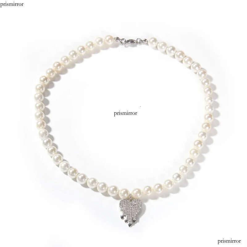 Fashion Mens Pearl Chokers Necklace Womens Heart Pendant Hip Hop Jewelry Beaded Chain Collar Necklaces