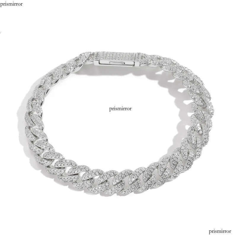 Moissanite Gold Sier Chains For Mens Womens Miami Cuban Link Chain Bracelets Necklace Jewelry 10mm Double Row Dia