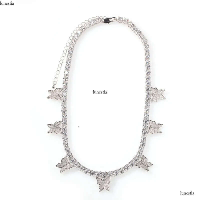 Fashion Butterfly Tennis Chain Necklace Mens Womens HIP HOP Jewelry Gold Sier Pink Iced Out Dia Chains Necklaces