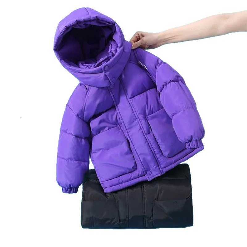 412 Years Girls Jacket Winter New Solid Color Letter Print Thick Warm Hooded Windbreak Coat for Teen Boys Cotton Down OutwearT251016