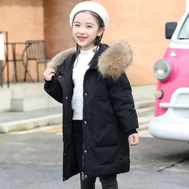 516 Y Teen Girl autumn Winter down Jacket Coat Hooded Long toddler girl clothes Parka real Fur Overcoat Warm Children ClothingT251016