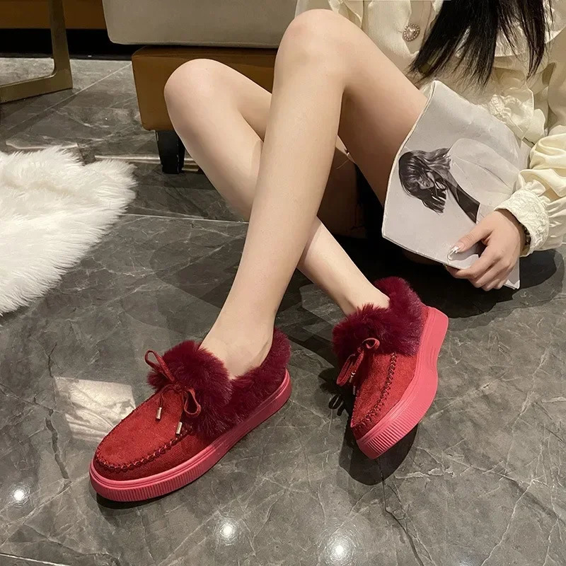 Winter Womens Cotton Flat Shoes Moccasins Femme Warm Plush Loafers Comfy Fur Flats Woman Large Size 3543 Platform Furry Boots 251013