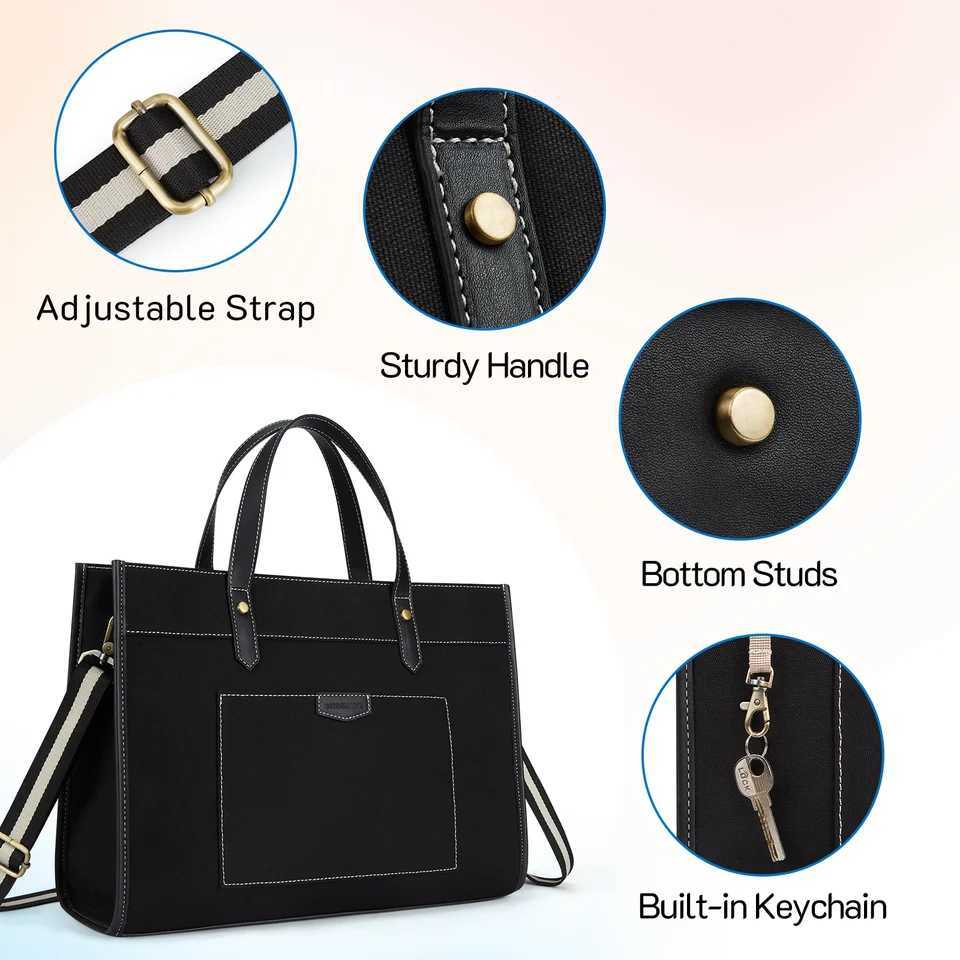 Missnine Women Briefcase Tote Bag Travel Office College Canvas Handbag 156 inch Laptop Bags For College Casual Work BusinessW251015