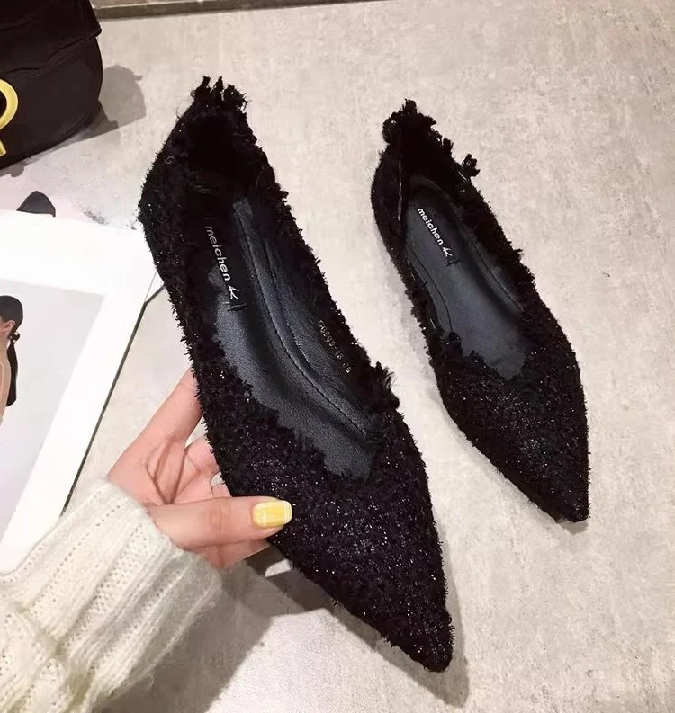 Womens Flat oes Spring Autumn Versatile Pointed Toe Ele Soft Bot Casual Low Cut Faionable Single oes 251013