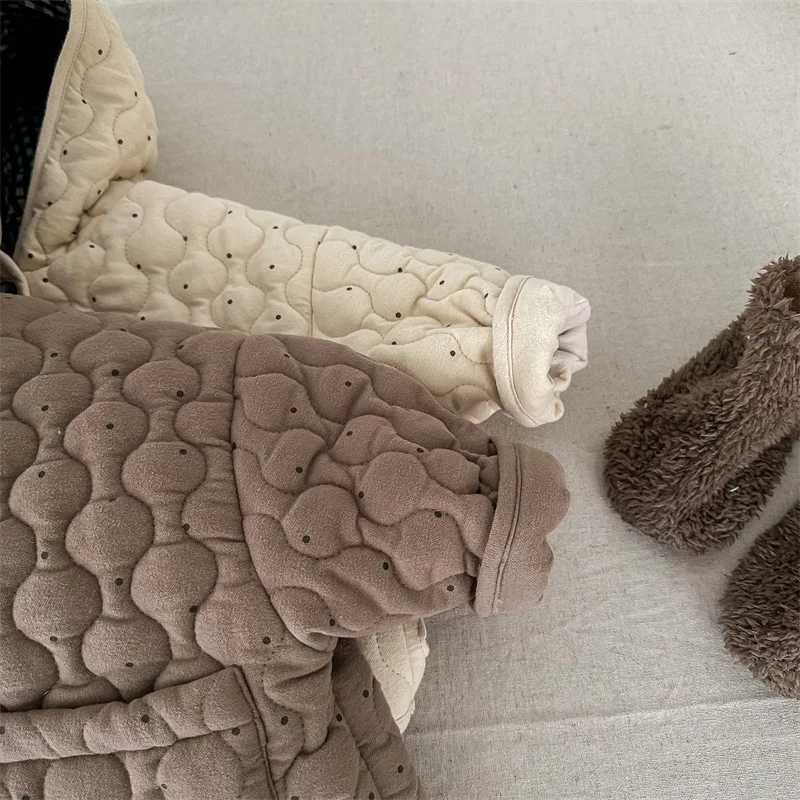Boys Children Casual Dot Hooded Down Jacket Baby Warm Single Breasted Tops Girls Comfortable Plush Warm Outwear Kids Ribbed CoatT251016
