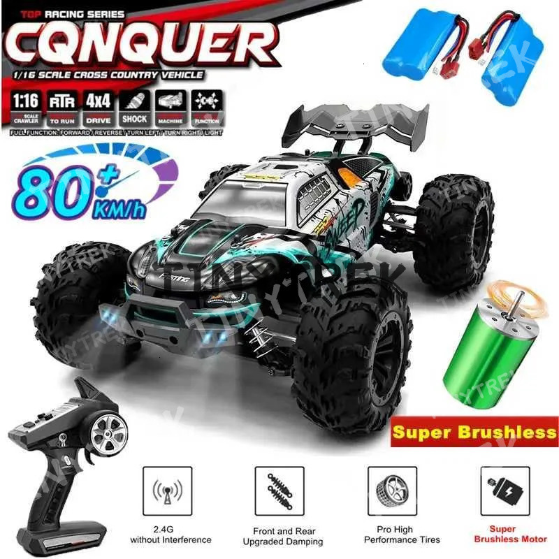 Super Brushless 80Km Or 50Km/H Four-Wheel Drive RC With LED Remote Dwe76 Control High-Speed Drift Racing Car 4X4 Off-Road Truck Childrens Toys X241101