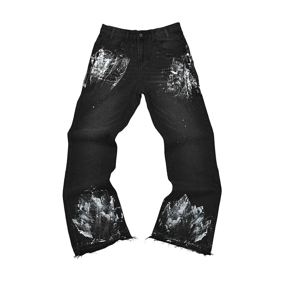 High Street Ink Painted Washed Black Baggy Jeans for Men Straight Vintage Loose Casual Denim Trousers Oversized Ropa Hombre Jean J251016