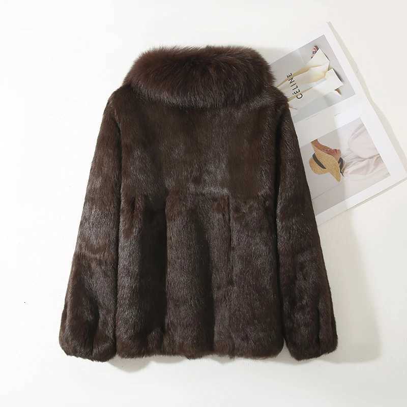 Genuine Whole 100 Real Natural Rabbit Fur Coat With Luxury Natural Fox Fur Collar Jacket Full Pelt Rabbit Fur Overcoat W251016