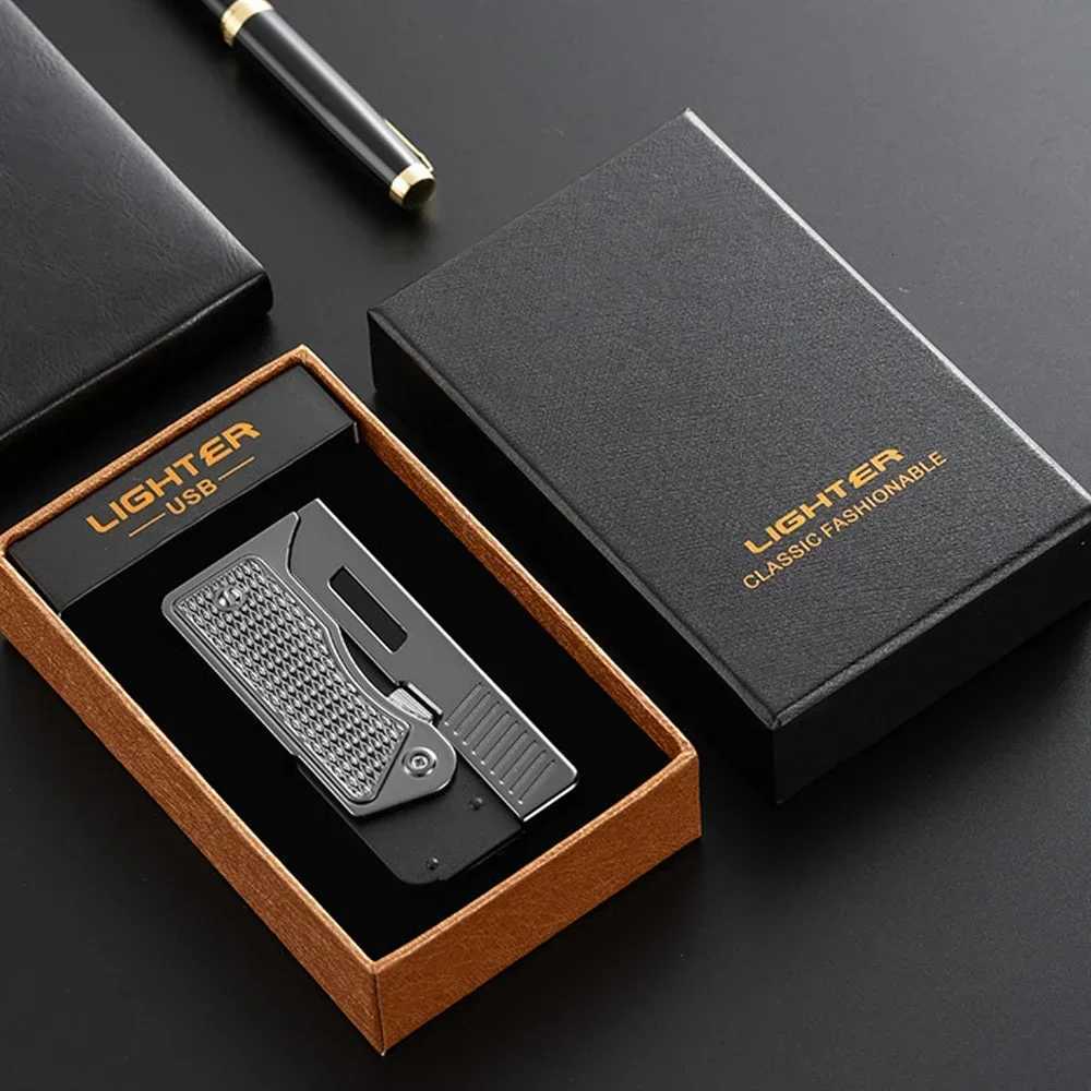 2 In 1 Jet Flame Lighter Windproof Creative Foldable Gun Plasma Dual Arc Lighter Butane Torch Turbo Cigar Lighter Funny Men Gift C251016