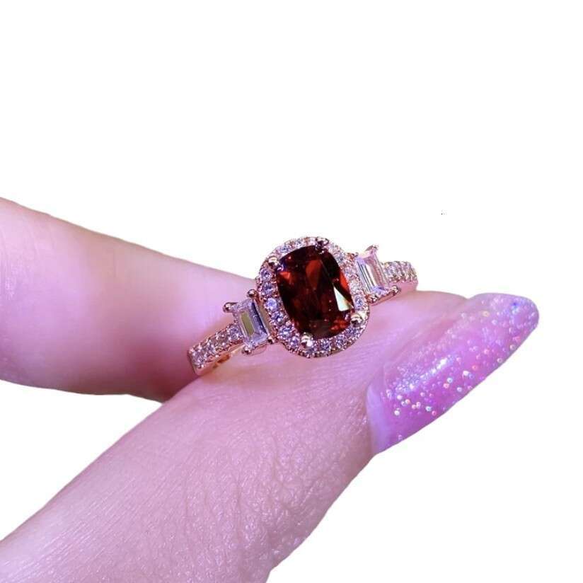 TikTok Kuaishou Live Rectangle Simulated Diamond Gemstone Open Red Crystal Ring Jewelry ddmypluto