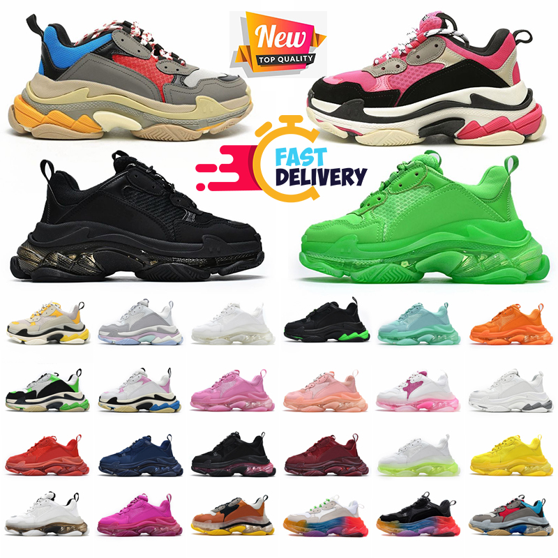 Designer Shoes Triple S Sneakers Women Casual Shoes Black Bright Green Allover Logo Red Fluo Yellow Trainers Sports Sneaker Men Size 36-45