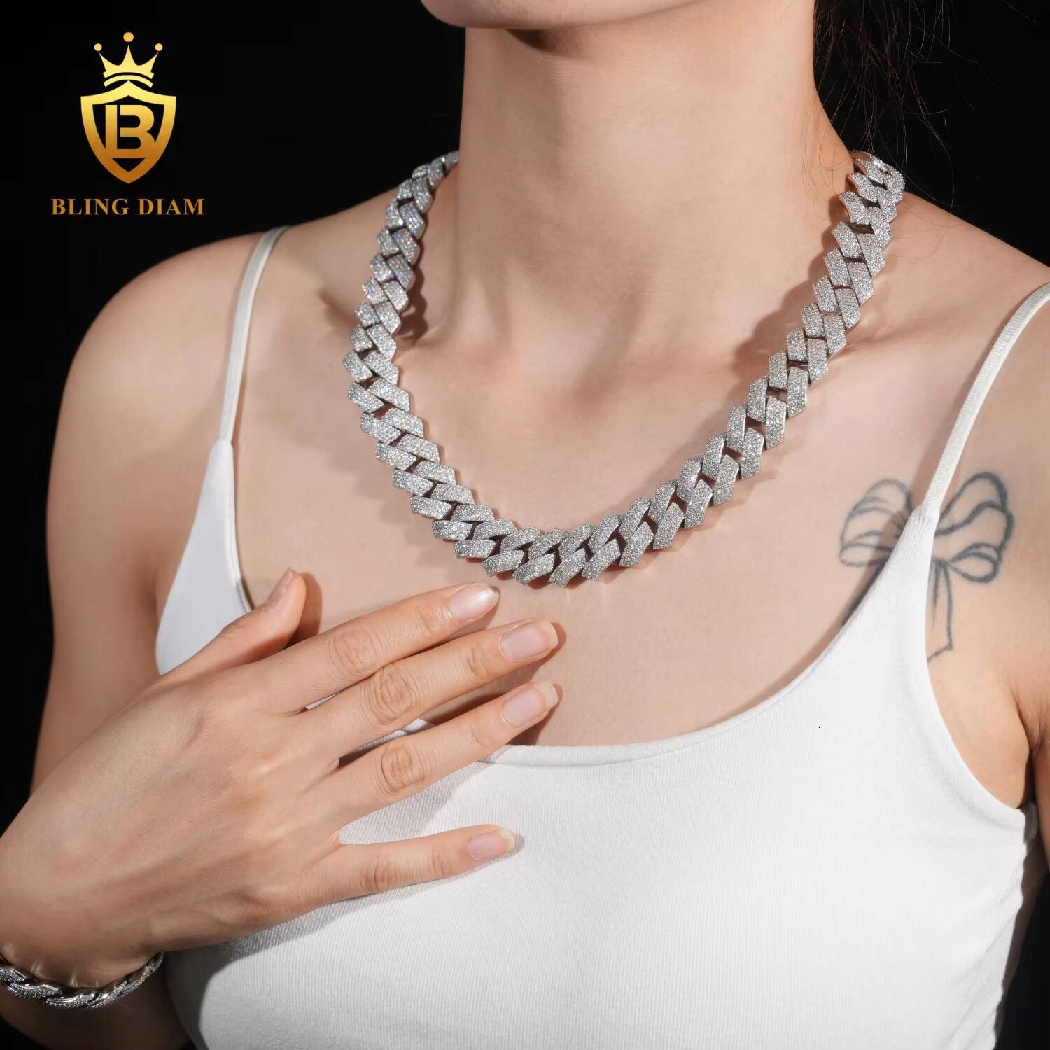 GRA Certified Classic 18mm 4 Rows Miami Hip Hop Jewelry VVS Moissanite Jewelry Necklace Cuban Link Chain for Men