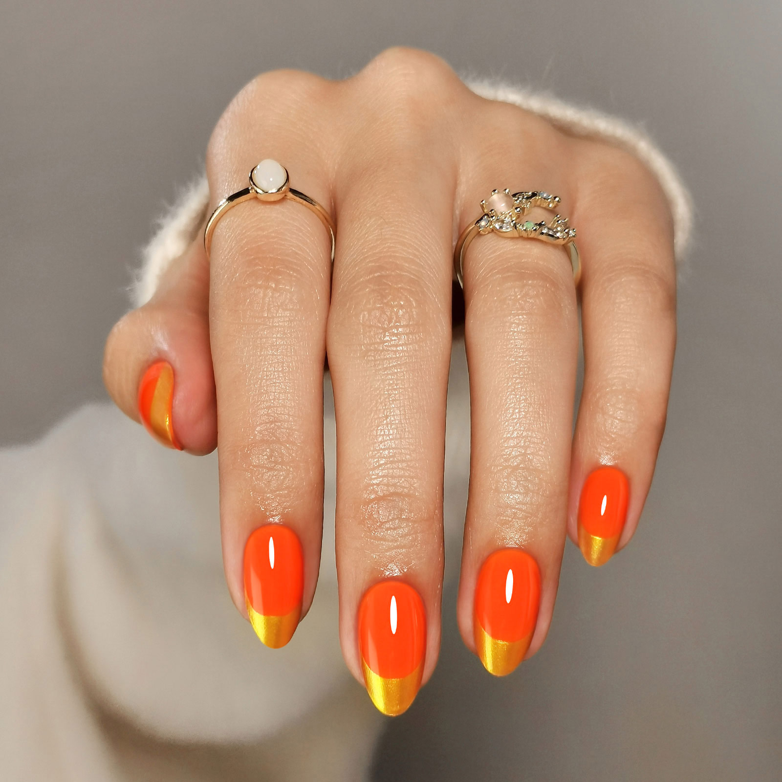 Reusable Gold French Tip Press-On Nails Soft Gel, Almond Shape, Fits All Fingers | Set of 32