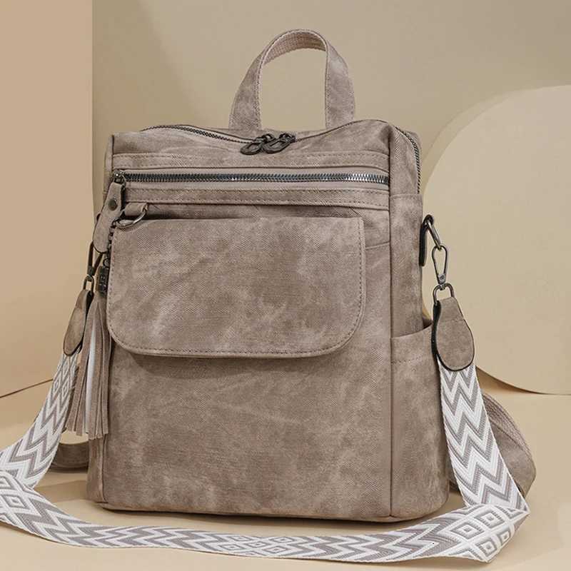Retro womens backpack multi compartment tassel style suitable for daily work and travel multifunctional shoulder bagT251016