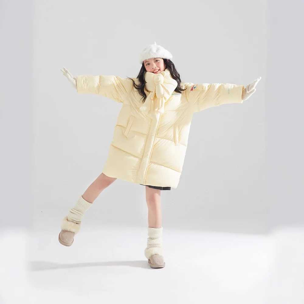 2025 New Girls Mid To Long Down Cotton Jacket Thickened Warm Cotton Jacket Scarf Cotton Jacket Kids WinterT251016