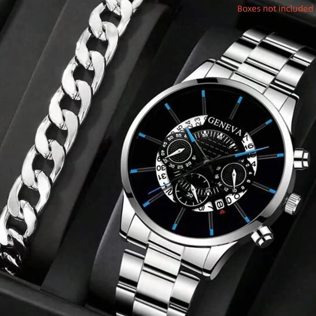 2pcs Men Business Watch Stainless Steel Calendar Big Dial Watches for Men Fashion Sports Casual Quartz Wristwatch Clock 251013