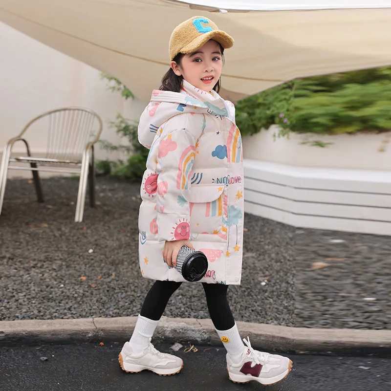 2023 Winter Down Jacket For Girls Long Coat Cute Rainbow Hooded Kids Parka 2 To 8 Years Toddler Baby Windbreaker XMP157T251016