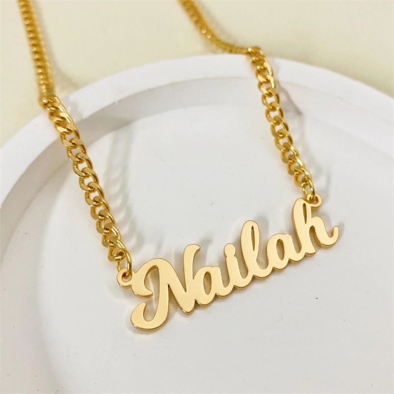 Customized Name Necklace Personalized Stainless Steel Cuban Chain Letter Nameplate Necklace Jewelry Set Gift251014