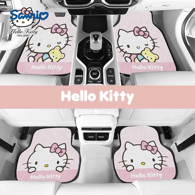 Sanrio cute Hello Kitty car wire ring foot pad universal easyclean car interior carpet floor mat protective pad Katie cat L251016