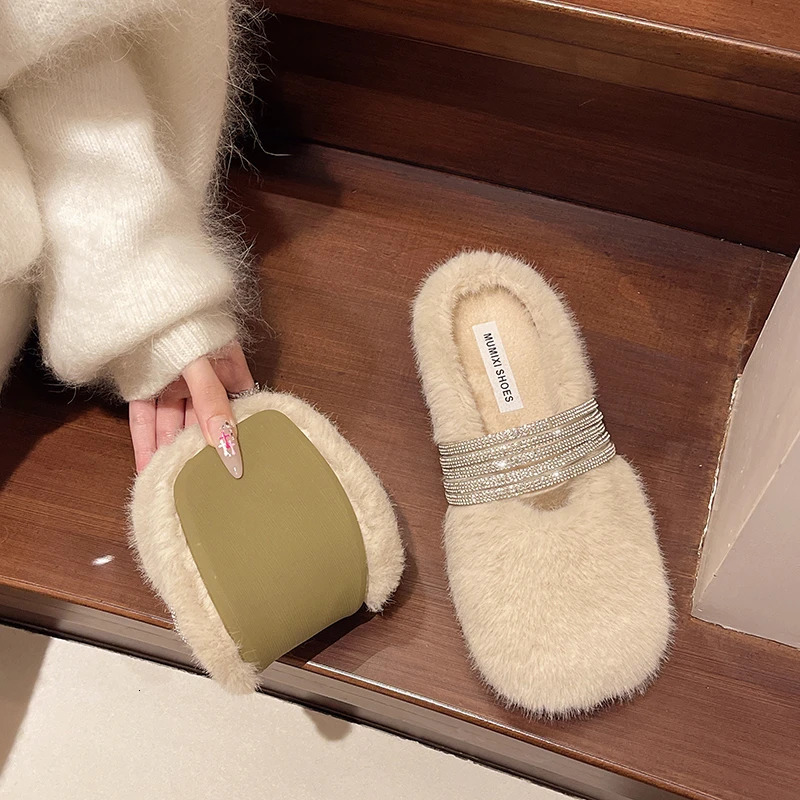 French Mary Jane womens shoes mink fur autumn and winter style suitable for outer wear cotton shoes slipon warm 251013