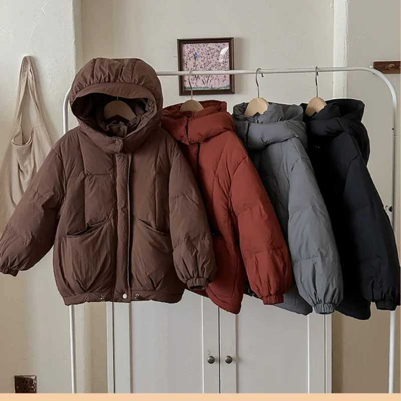 School Children Hooded Down Jacket White Duck Down Thickened Warm Short Outerwear Casual Teenage Boys Girls Parkas Tops ClothesT251016