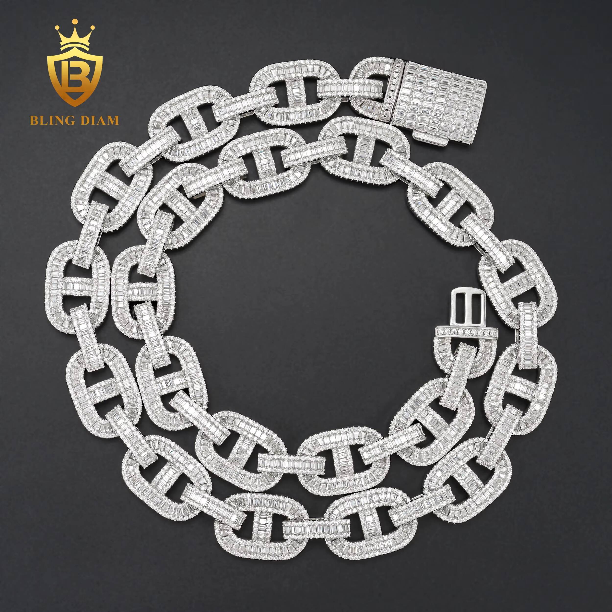 New Design Cuban Link Chain Necklace Men 925 Sterling Silver Moissanite Hip Hop Style Pass Diamond Tester 15mm